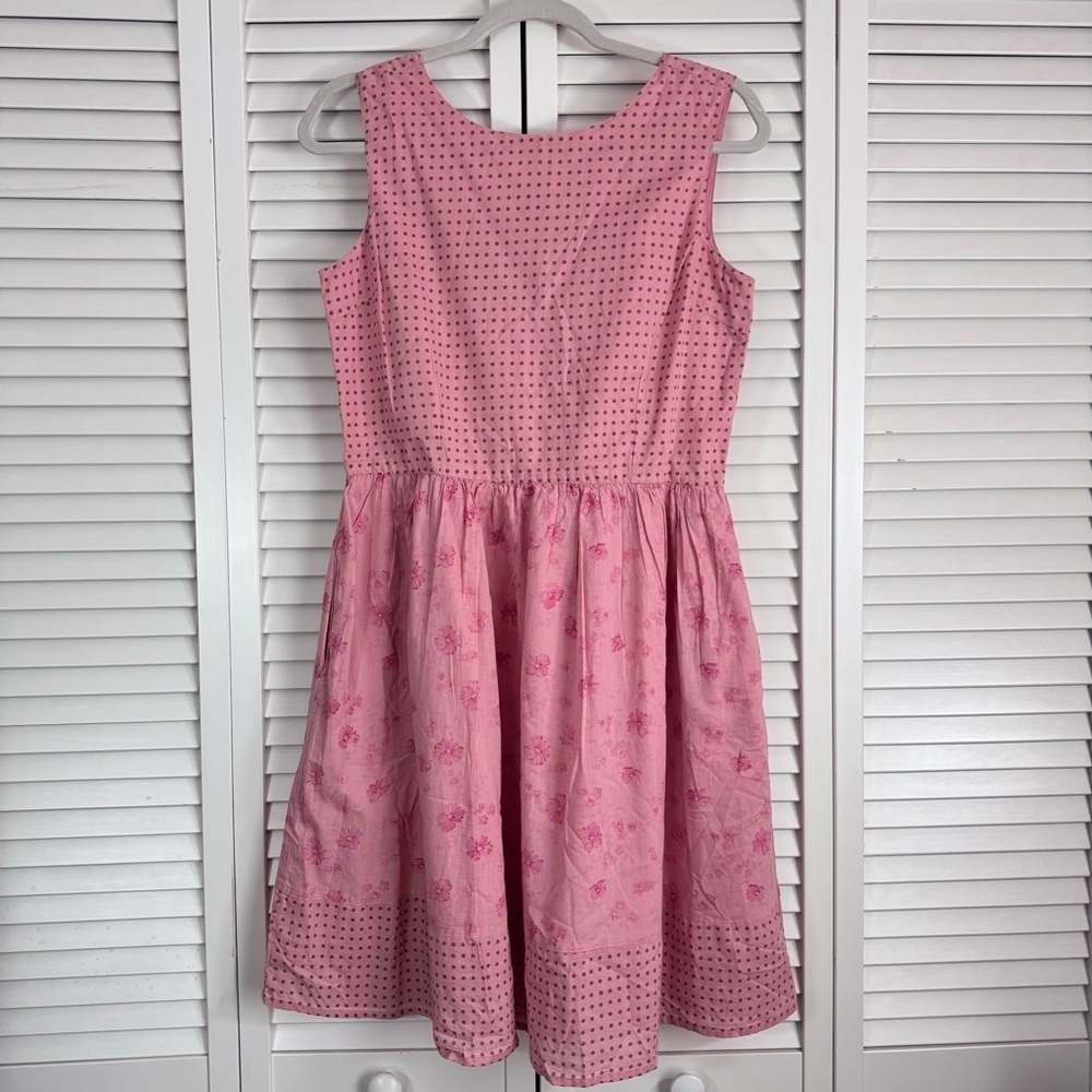 Anthropologie Nick & Mo Pink Cotton Dress Sleeveless Floral Polka Dot S/M